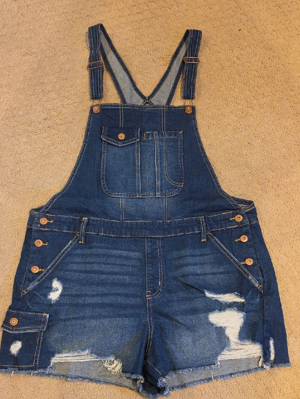 NWOT No Boundaries Dark Blue Distressed Denim Short Overalls